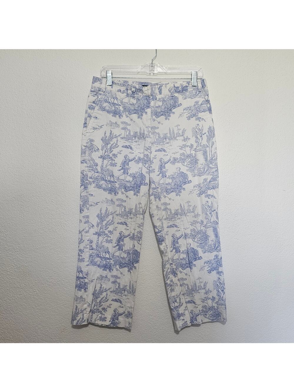 Tailor New York Blue White Toile Capri Pants Women 12 Cotton Blend Preppy Summer